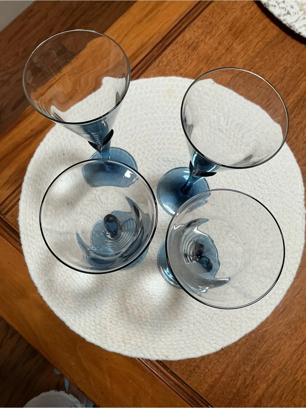 Blue Stem Wine Glasses with Twisted Stems - Set of 4